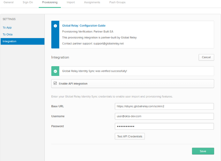Configuring Global Relay Identity Sync for Okta (SCIM Provisioning)