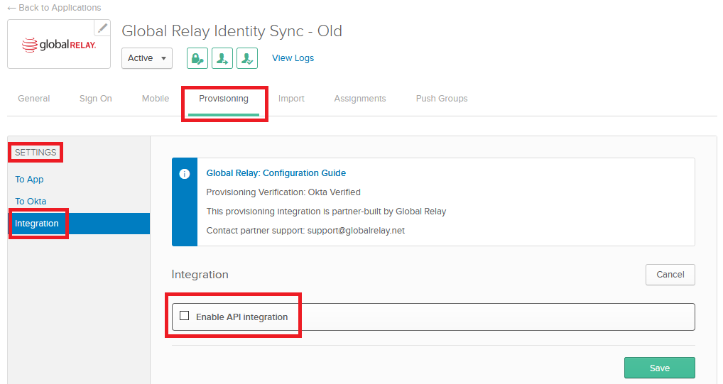 Configuring Global Relay Identity Sync for Okta (SCIM Provisioning)