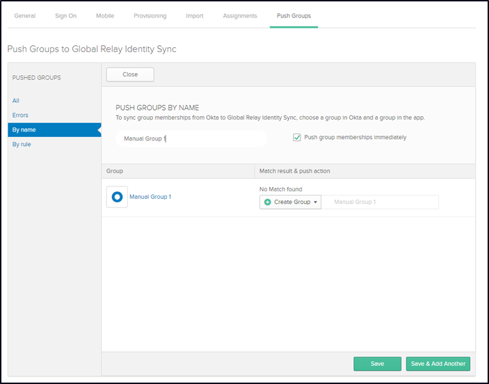 Configuring Global Relay Identity Sync for Okta (SCIM Provisioning)
