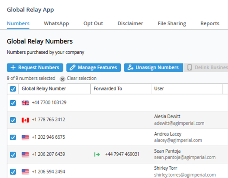 Administering Global Relay Numbers
