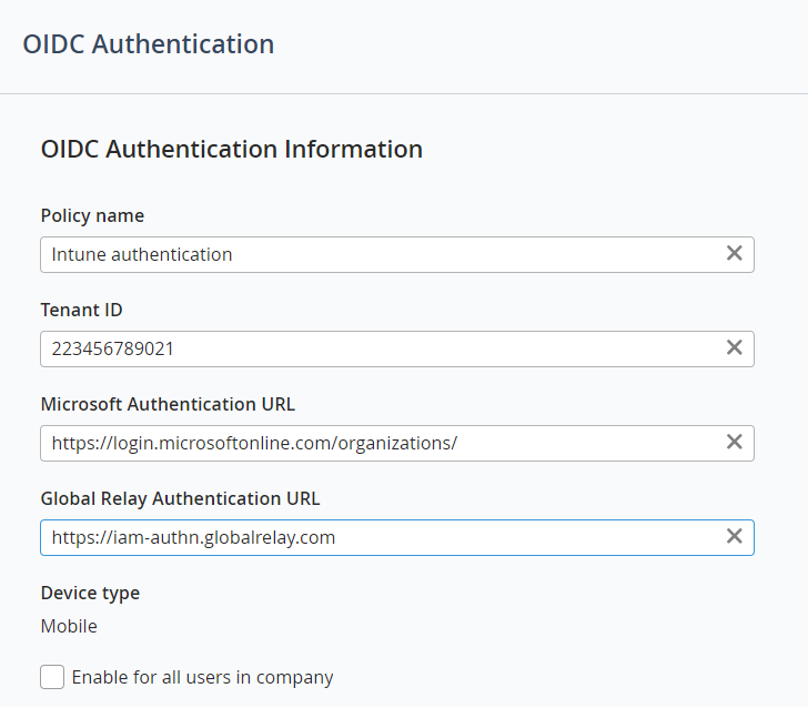 Configuring OIDC for the Global Relay App